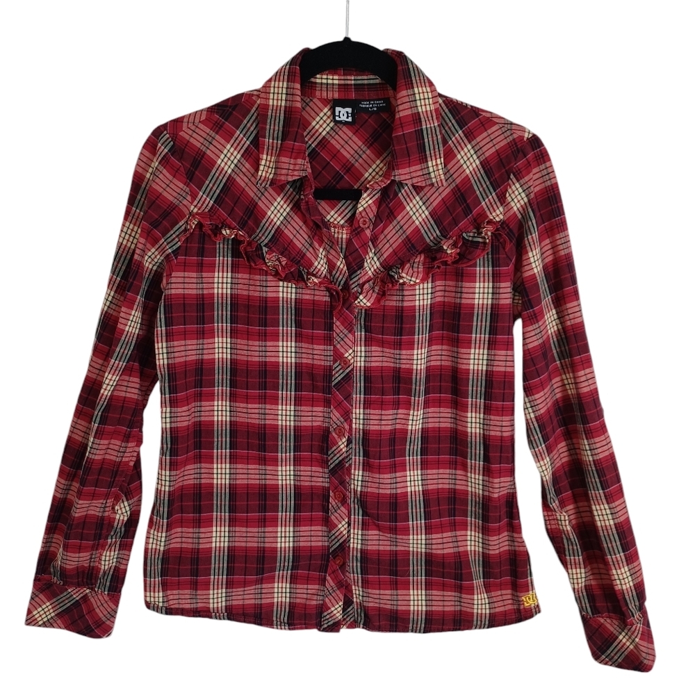 DC Clothing Plaid Shirt Red Cotton Ruffle Detail Womens‎ Large